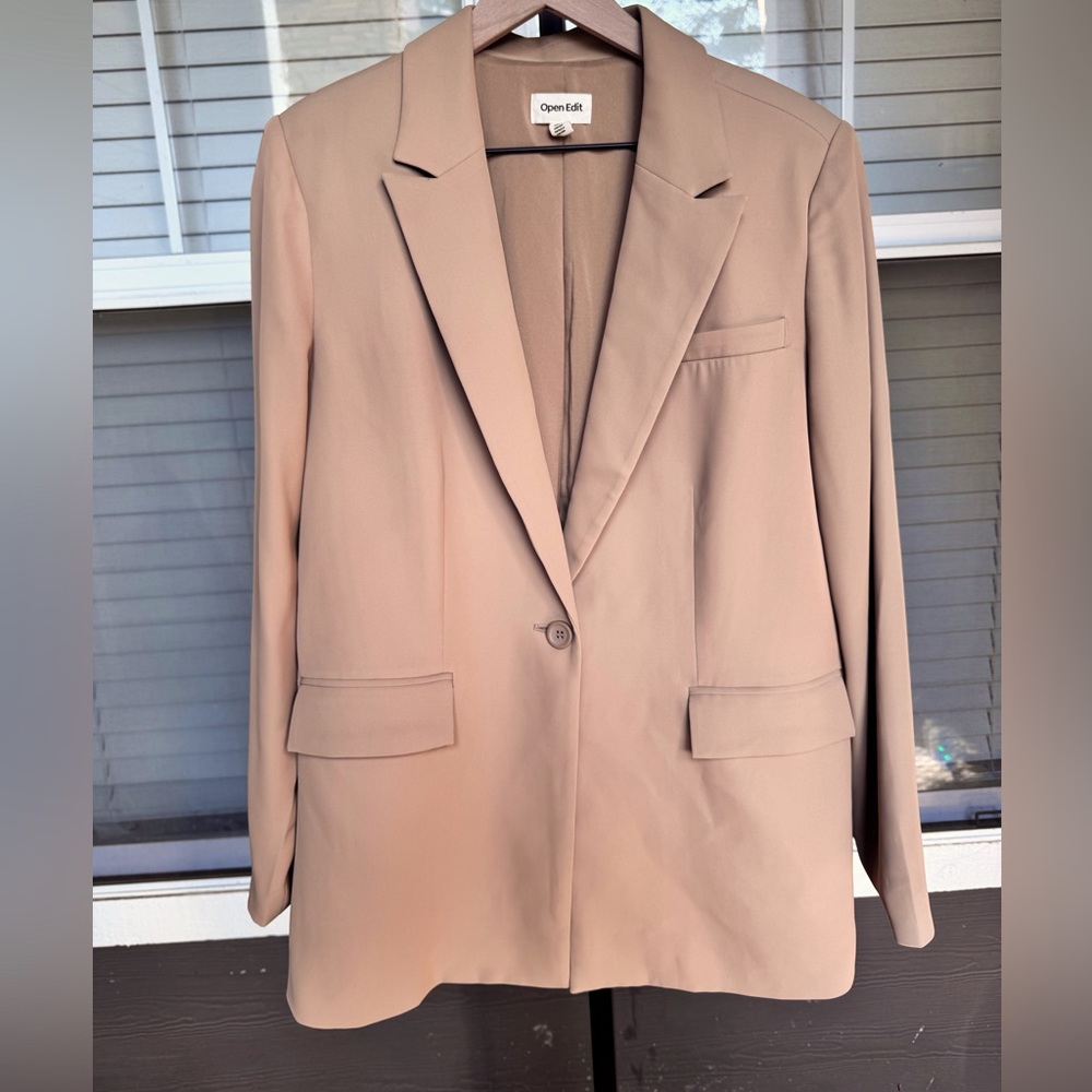 Open Edit Women's Tan Single-Button Blazer
